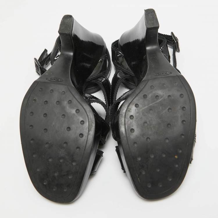 Pre Owned Tod's Black Patent Leather Strappy Platform Sandals Size 39