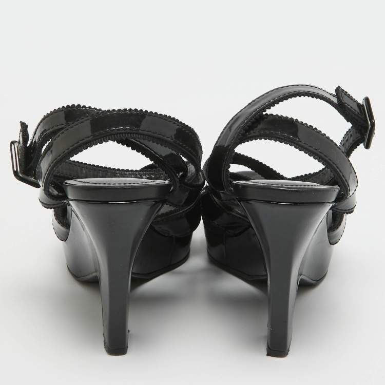 Pre Owned Tod's Black Patent Leather Strappy Platform Sandals Size 39
