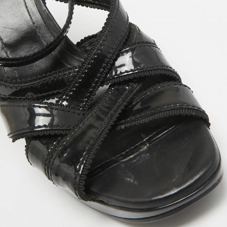 Pre Owned Tod's Black Patent Leather Strappy Platform Sandals Size 39