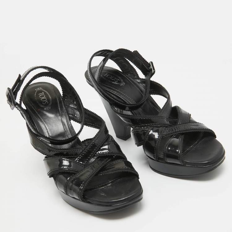 Pre Owned Tod's Black Patent Leather Strappy Platform Sandals Size 39