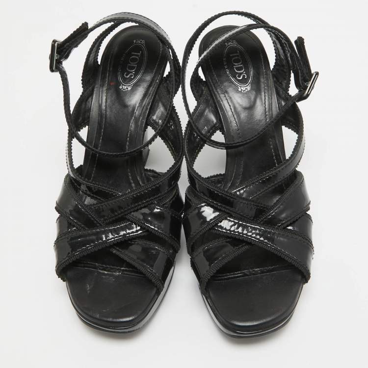 Pre Owned Tod's Black Patent Leather Strappy Platform Sandals Size 39