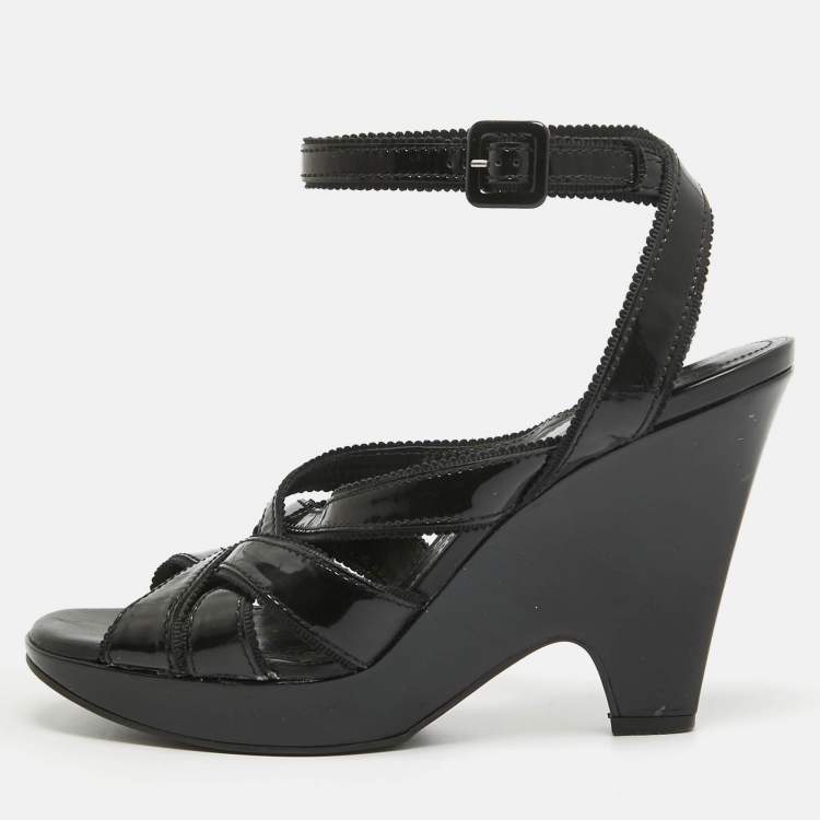 Pre Owned Tod's Black Patent Leather Strappy Platform Sandals Size 39