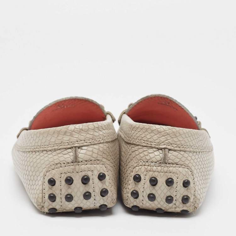 Pre Owned Tod's Grey Textured Leather Double T Buckle Loafers Size 37