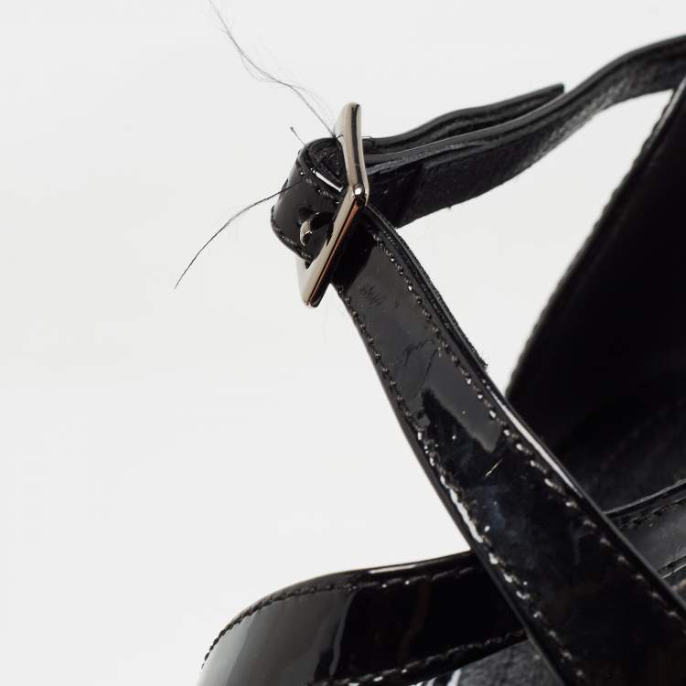 Pre Owned Tod's Black Patent Leather Cross Strap Platform Pumps Size 38.5