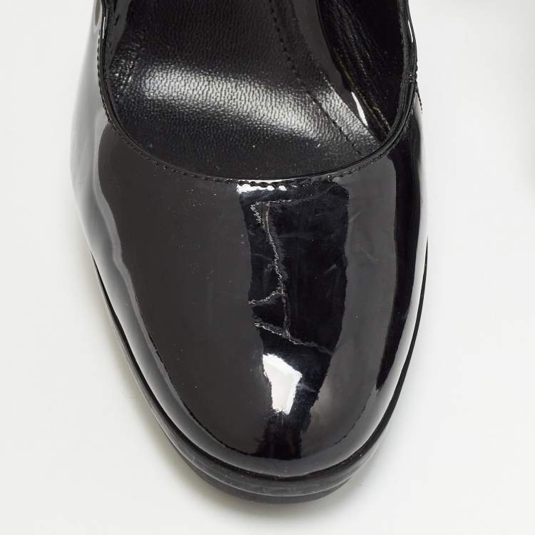 Pre Owned Tod's Black Patent Leather Cross Strap Platform Pumps Size 38.5