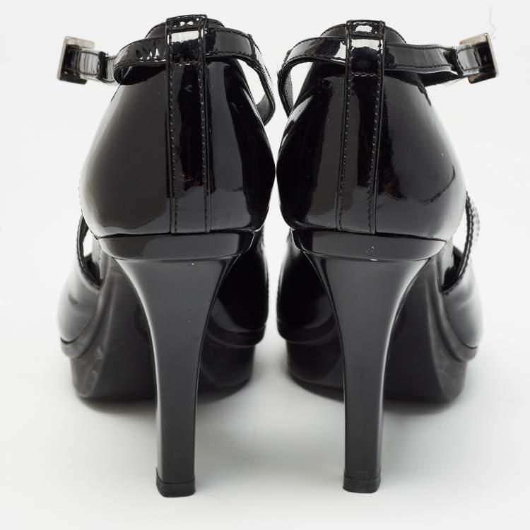 Pre Owned Tod's Black Patent Leather Cross Strap Platform Pumps Size 38.5