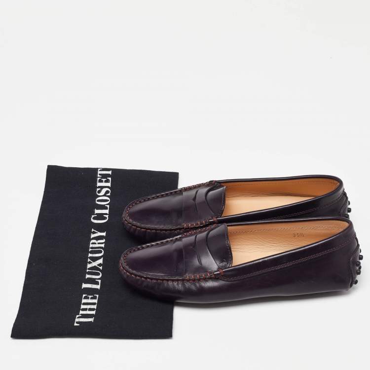 Pre Owned Tod's Purple Leather Detail Penny Loafers Size 35.5