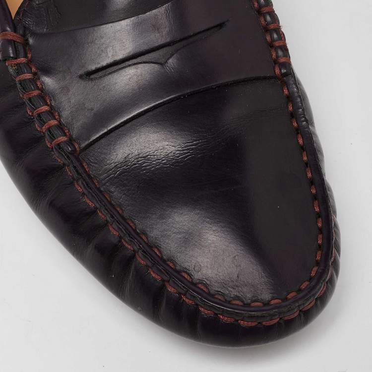 Pre Owned Tod's Purple Leather Detail Penny Loafers Size 35.5
