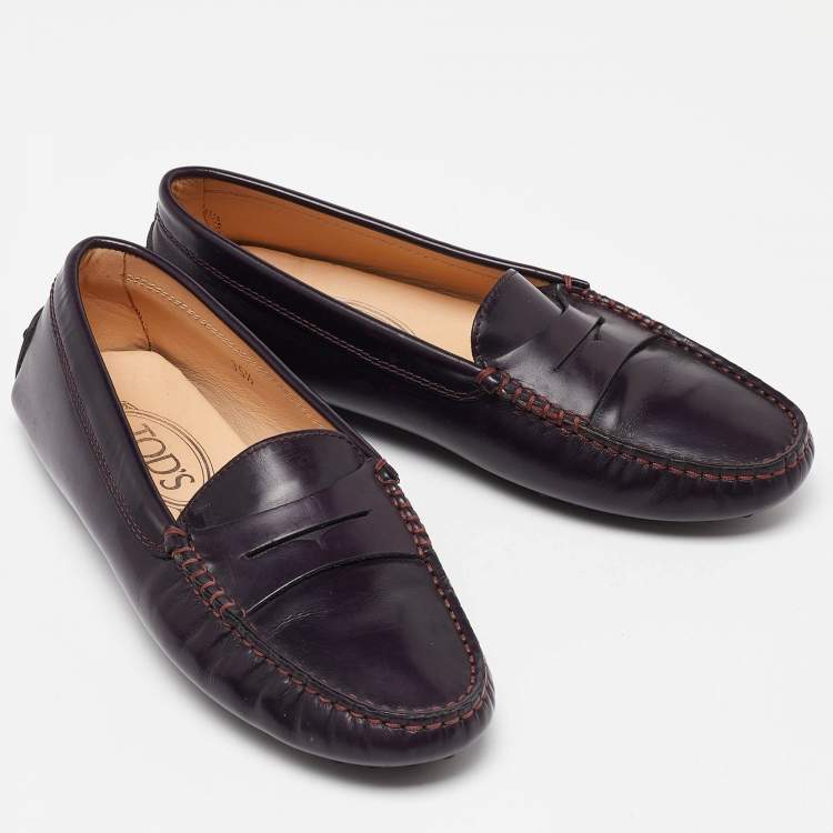 Pre Owned Tod's Purple Leather Detail Penny Loafers Size 35.5