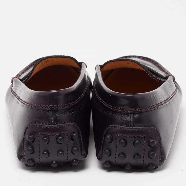Pre Owned Tod's Purple Leather Detail Penny Loafers Size 35.5