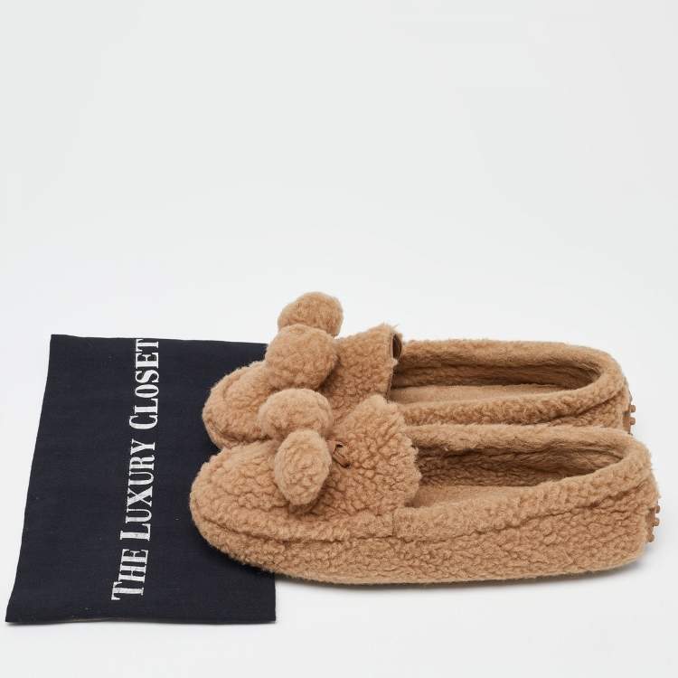 Pre Owned Tod's Brown Shearling Fur Slip On Loafers Size 40