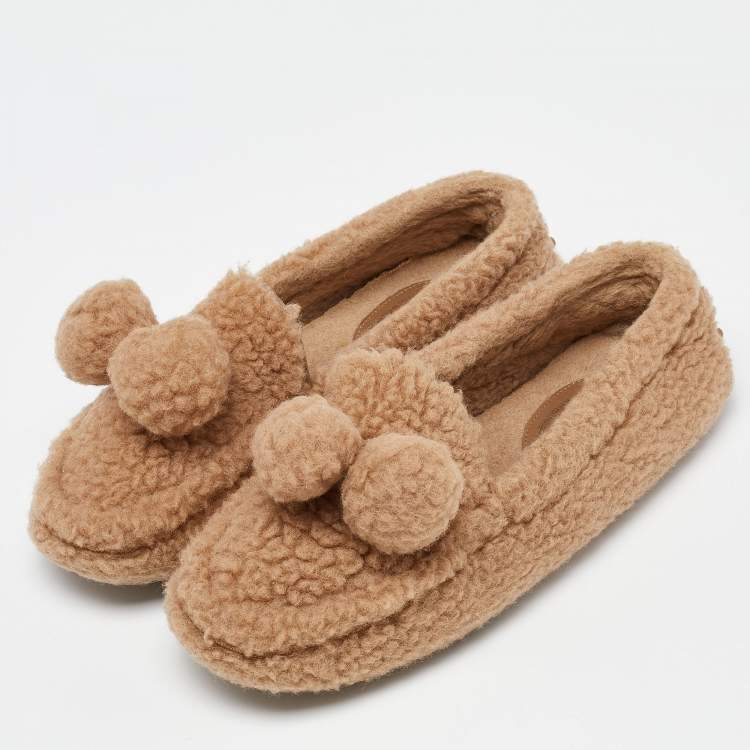 Pre Owned Tod's Brown Shearling Fur Slip On Loafers Size 40