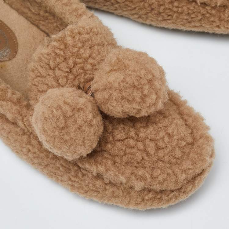 Pre Owned Tod's Brown Shearling Fur Slip On Loafers Size 40