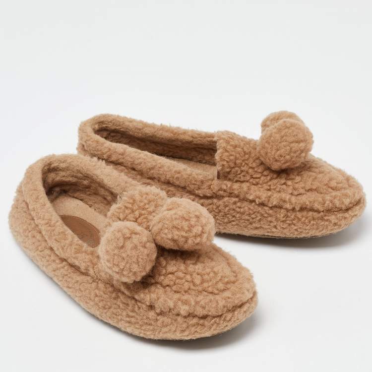 Pre Owned Tod's Brown Shearling Fur Slip On Loafers Size 40