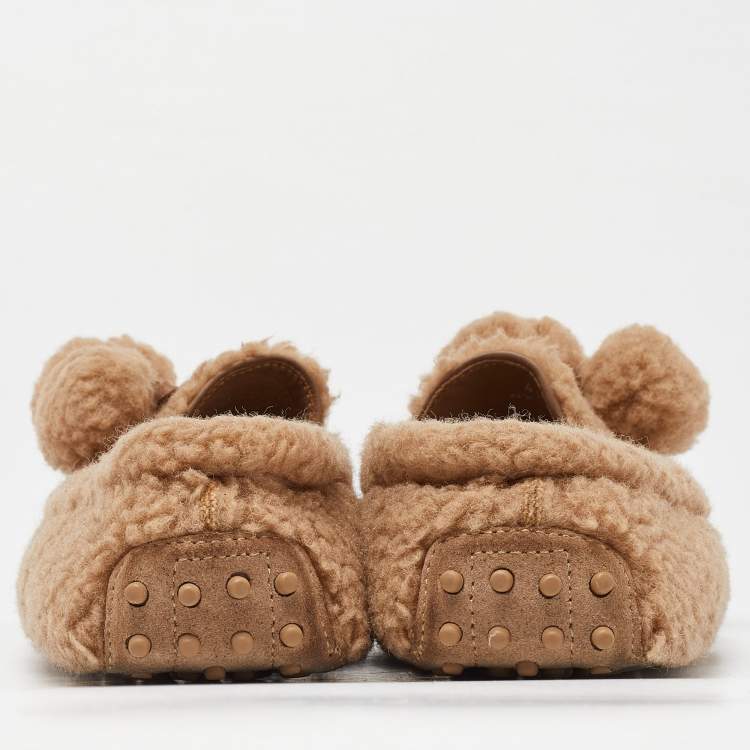 Pre Owned Tod's Brown Shearling Fur Slip On Loafers Size 40