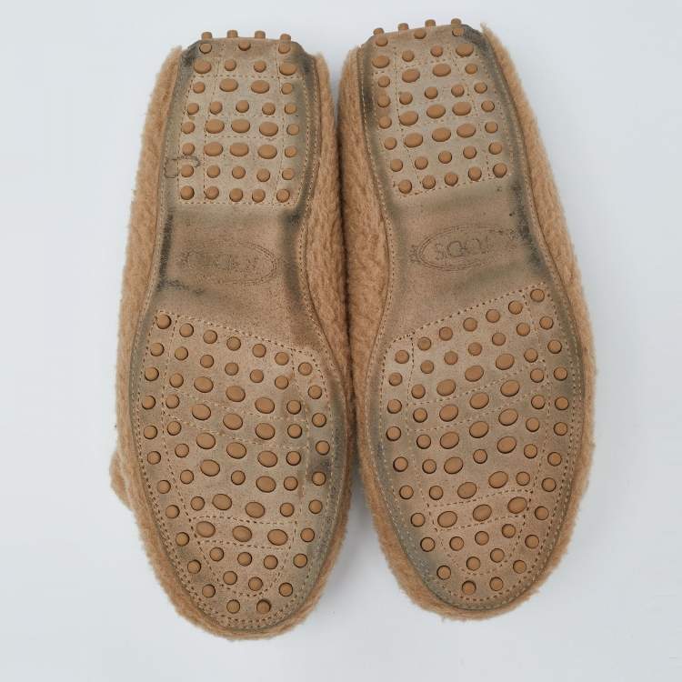 Pre Owned Tod's Brown Shearling Fur Slip On Loafers Size 40