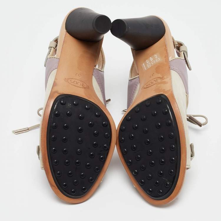 Pre Owned Tods Grey/Purple Suede and Leather Ankle Strap Sandals Size 37