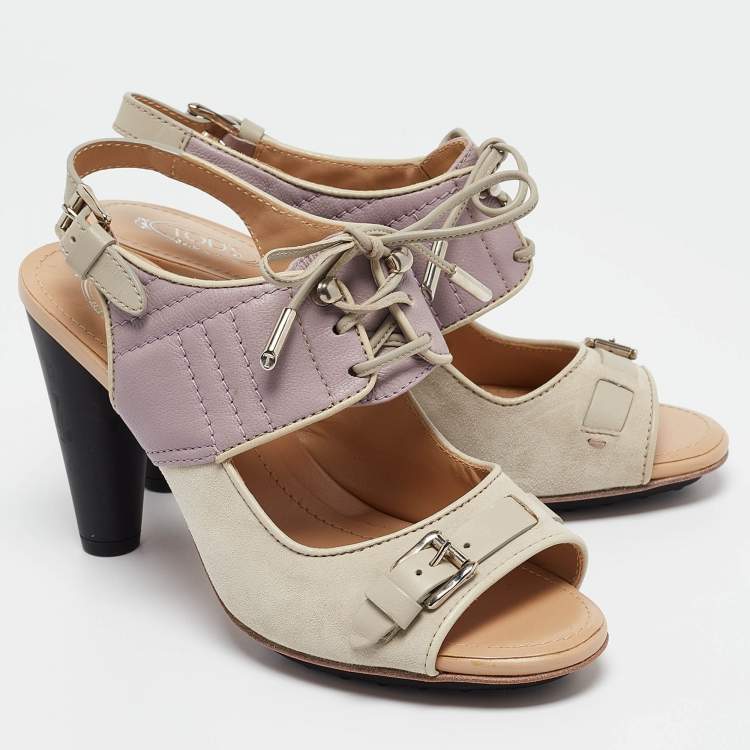 Pre Owned Tods Grey/Purple Suede and Leather Ankle Strap Sandals Size 37