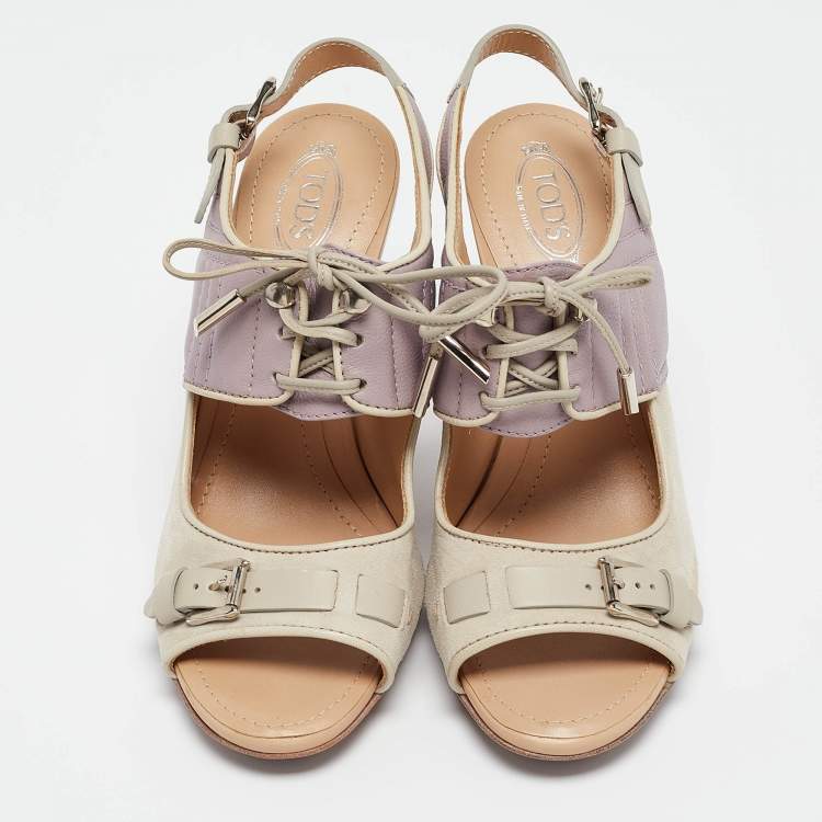 Pre Owned Tods Grey/Purple Suede and Leather Ankle Strap Sandals Size 37