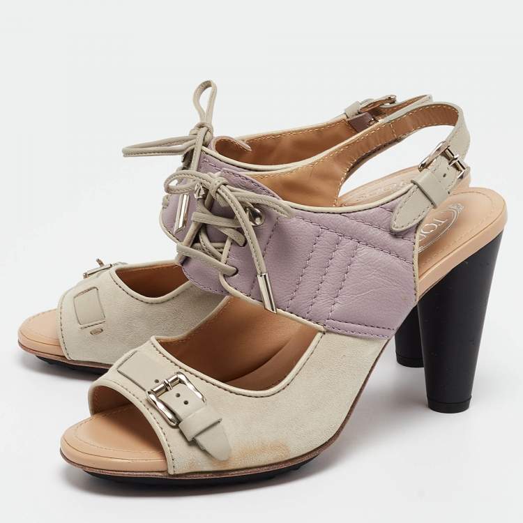 Pre Owned Tods Grey/Purple Suede and Leather Ankle Strap Sandals Size 37