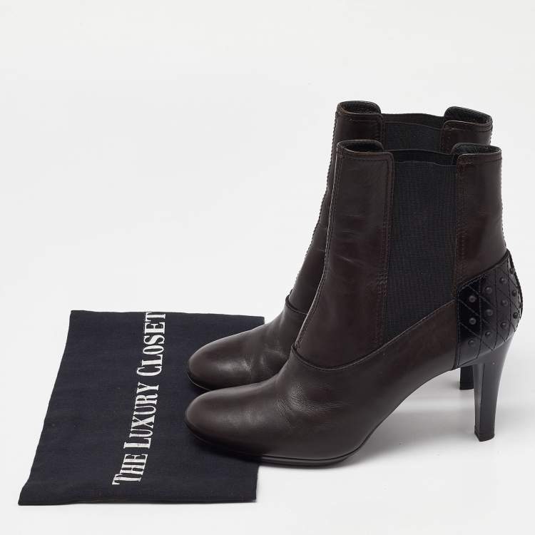 Pre Owned Tod's Brown Leather Ankle Booties Size 37.5