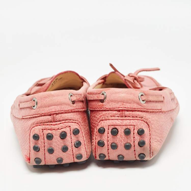 Pre Owned Tod's Pink Leather Slip On  Loafers  Size 36.5
