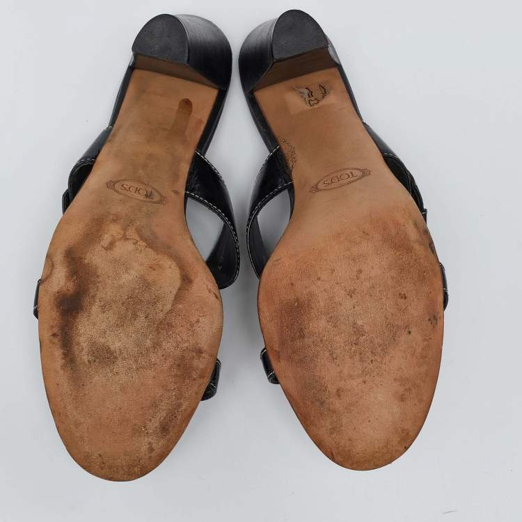 Pre Owned Tod's Black Patent Leather Buckle Detail Open Toe Sandals Size 40