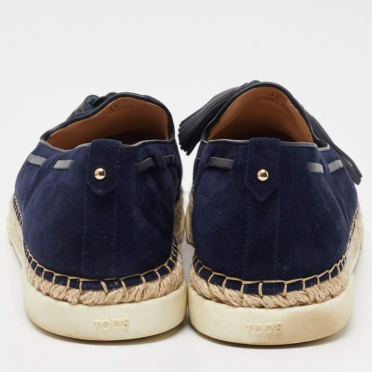 Pre Owned Tod's Blue Suede Fringe Tassel Detail Slip On Loafers Size 41