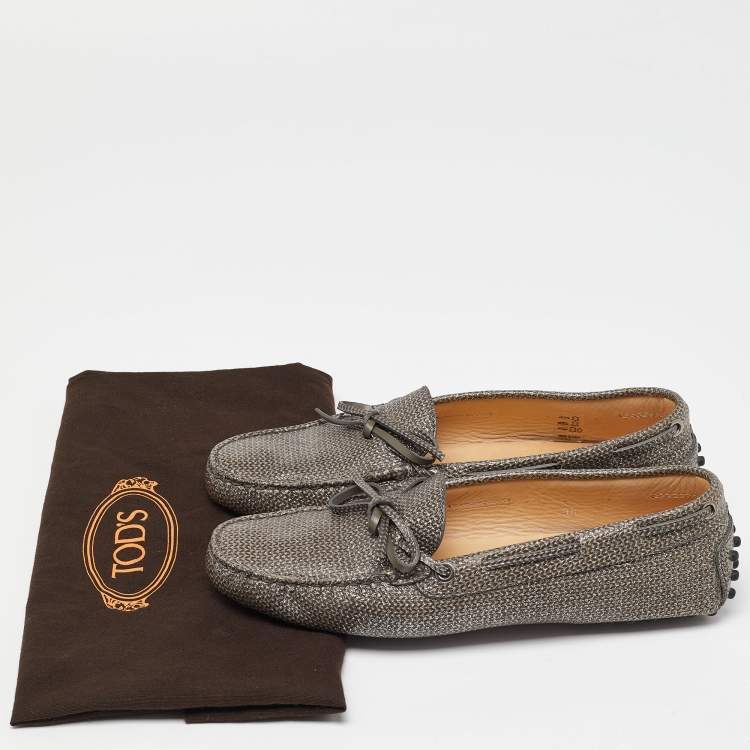 Pre Owned Tod's Grey/Silver Glitter and Leather Slip on Loafers Size 38