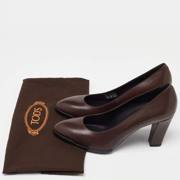 Pre Owned Tod's Brown Leather Block Heel Pumps Size 38