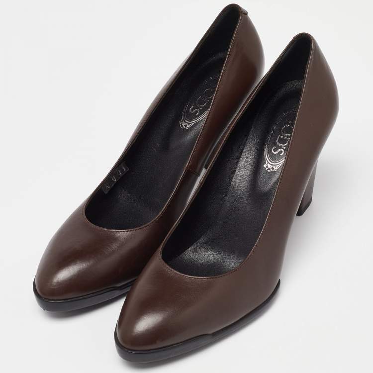 Pre Owned Tod's Brown Leather Block Heel Pumps Size 38