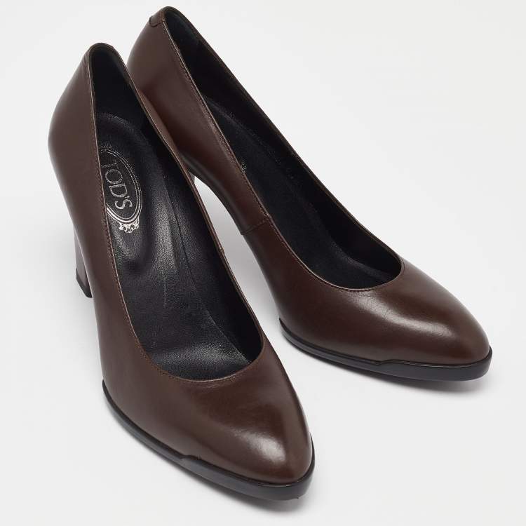 Pre Owned Tod's Brown Leather Block Heel Pumps Size 38