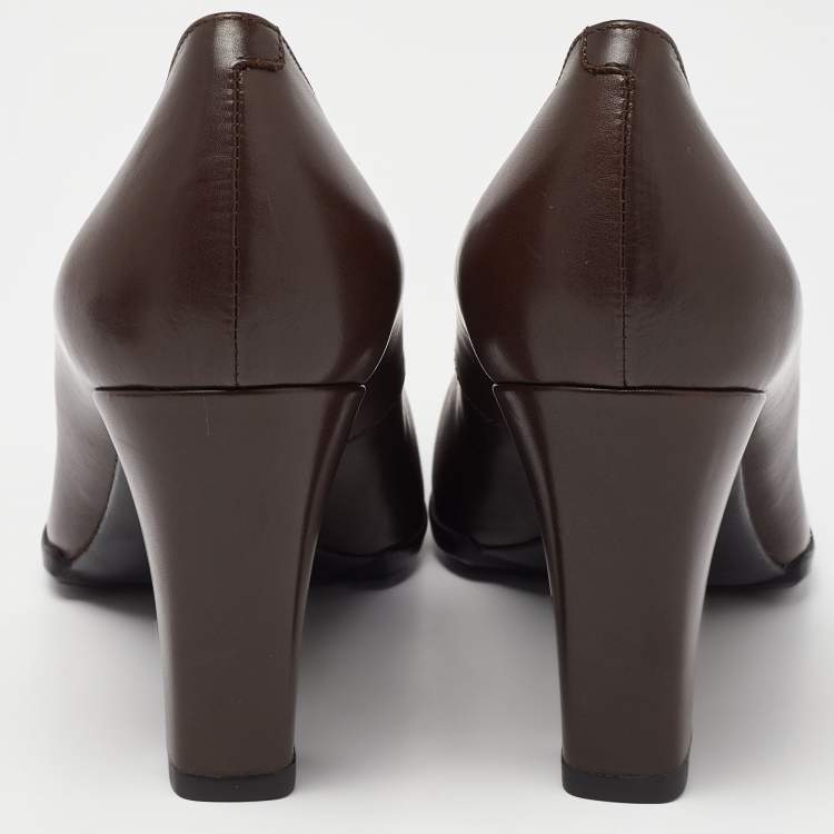 Pre Owned Tod's Brown Leather Block Heel Pumps Size 38