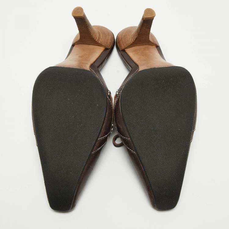 Pre Owned Tod's Brown Leather Bow Mules Size 40
