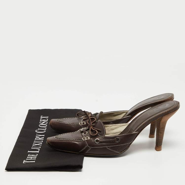 Pre Owned Tod's Brown Leather Bow Mules Size 40