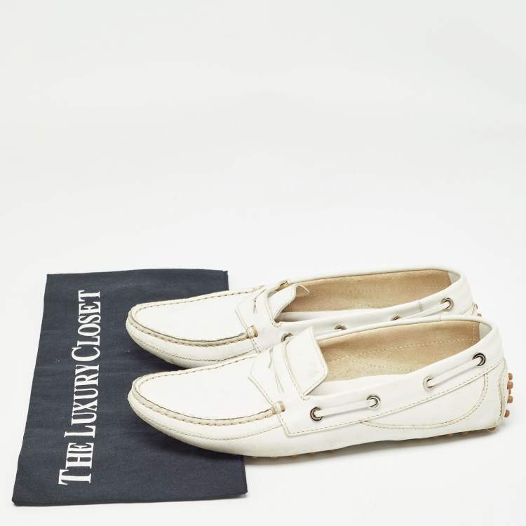 Pre Owned Tod's White Leather Penny Loafers Size 38