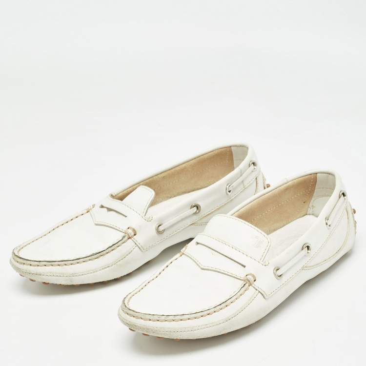 Pre Owned Tod's White Leather Penny Loafers Size 38