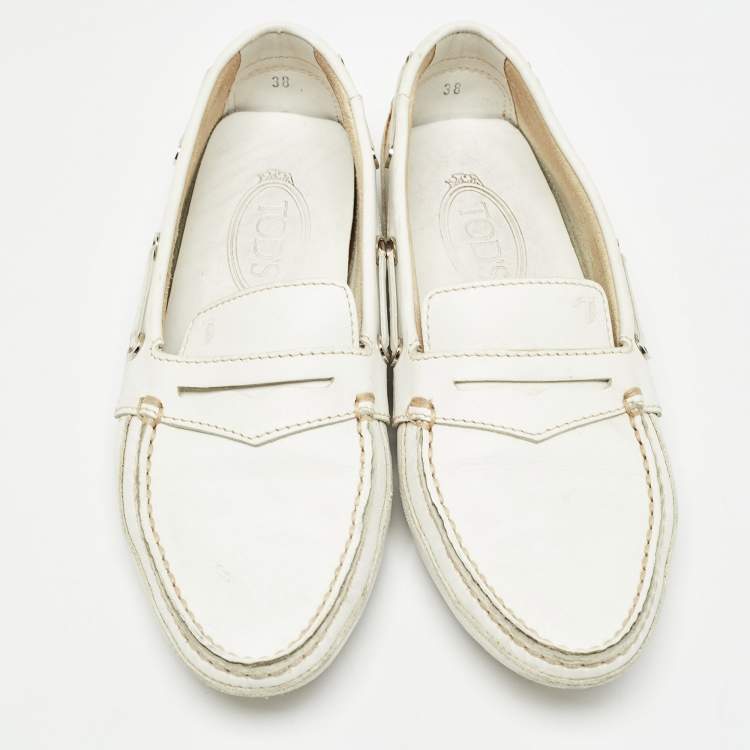 Pre Owned Tod's White Leather Penny Loafers Size 38