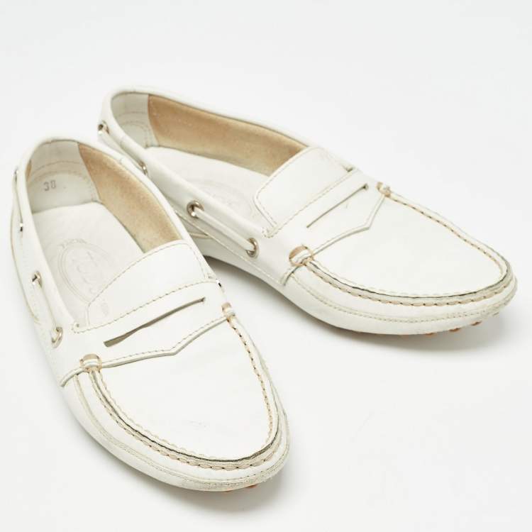 Pre Owned Tod's White Leather Penny Loafers Size 38