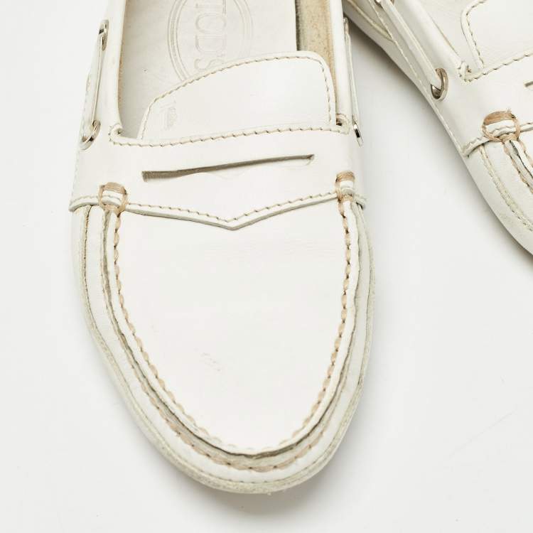 Pre Owned Tod's White Leather Penny Loafers Size 38