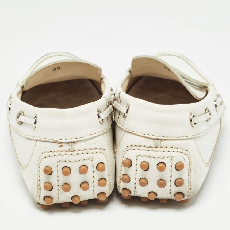 Pre Owned Tod's White Leather Penny Loafers Size 38