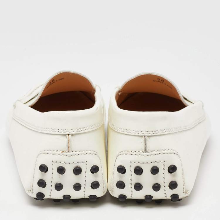 Pre Owned Tod's White Patent Leather Penny Slip On Loafers Size 38