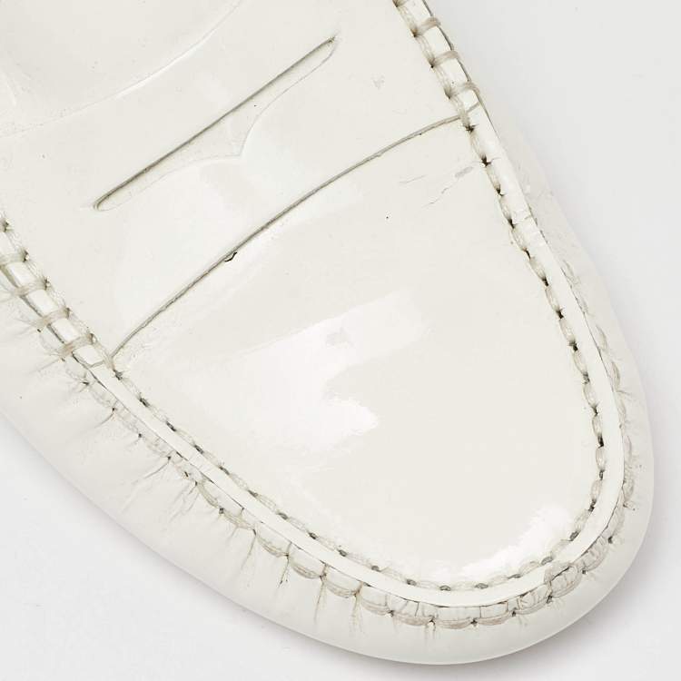 Pre Owned Tod's White Patent Leather Penny Slip On Loafers Size 38