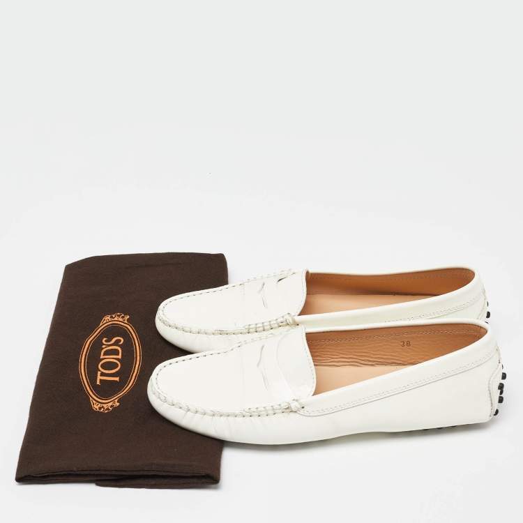 Pre Owned Tod's White Patent Leather Penny Slip On Loafers Size 38