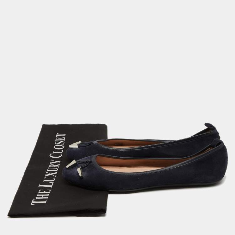 Pre Owned Tod's Navy Blue Suede Studded Ballet Flats Size 37.5