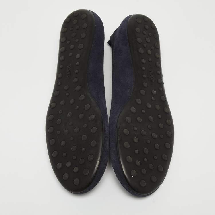 Pre Owned Tod's Navy Blue Suede Studded Ballet Flats Size 37.5