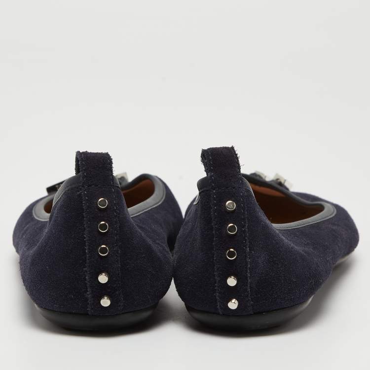 Pre Owned Tod's Navy Blue Suede Studded Ballet Flats Size 37.5