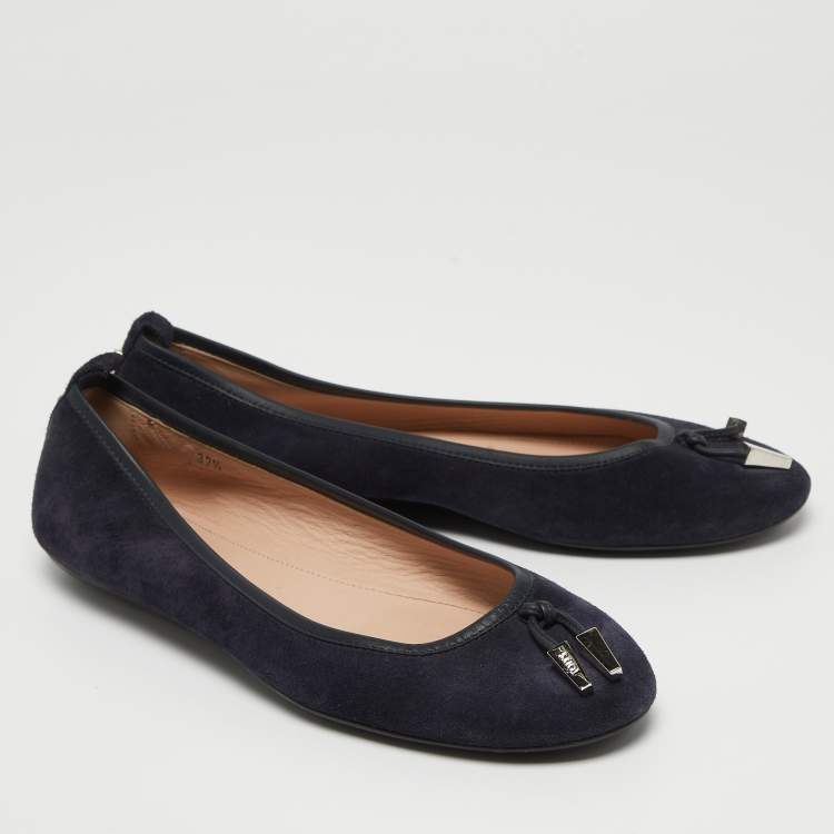 Pre Owned Tod's Navy Blue Suede Studded Ballet Flats Size 37.5