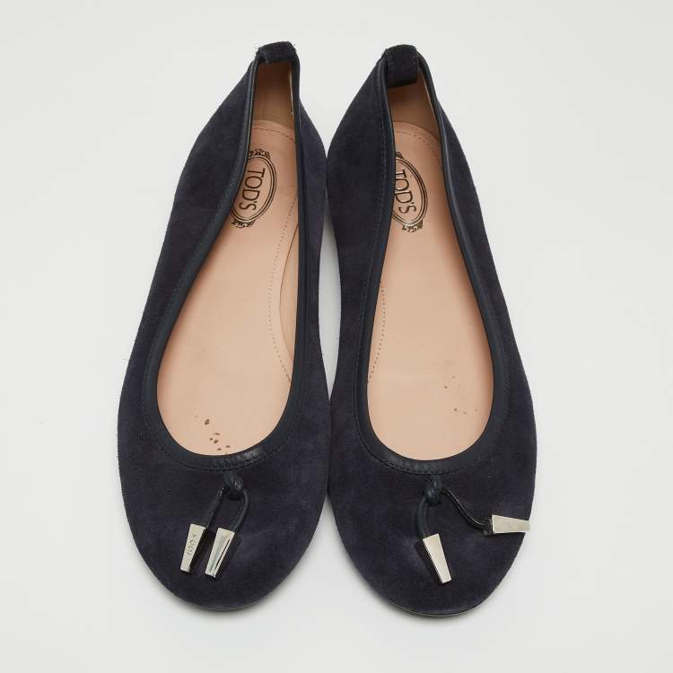 Pre Owned Tod's Navy Blue Suede Studded Ballet Flats Size 37.5