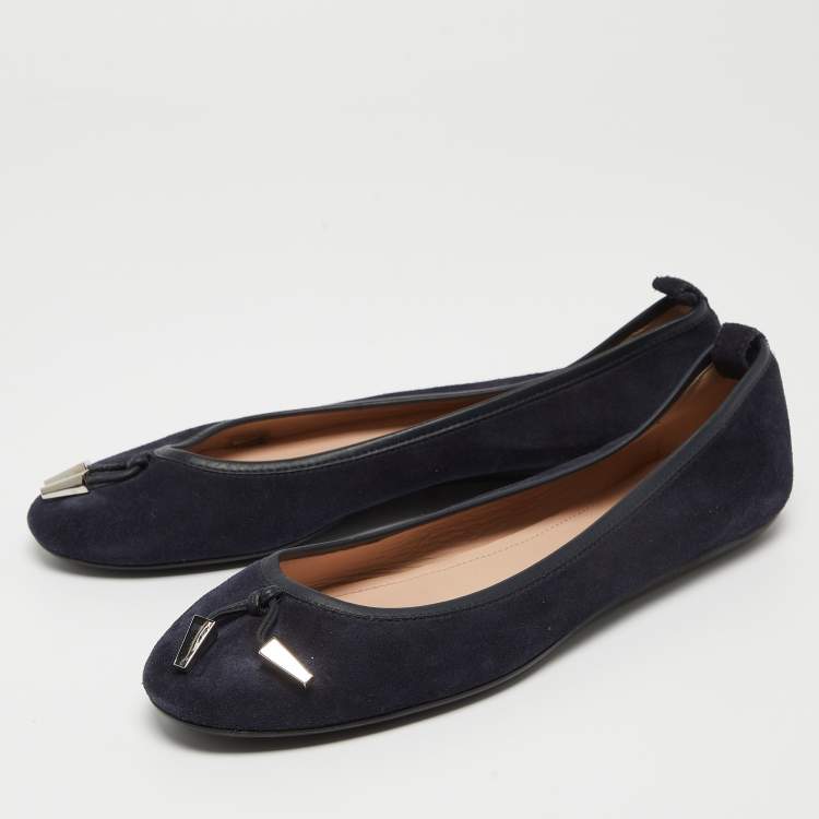Pre Owned Tod's Navy Blue Suede Studded Ballet Flats Size 37.5